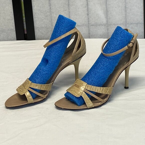 Nine West Karna Beige Strappy Reptile Leather Spike Heel Ankle Sandals 8 - Picture 6 of 14